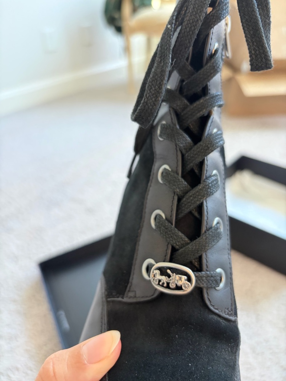 Coach Hedy Lace-Up Booties Black Leather Suede - Picture 11 of 13